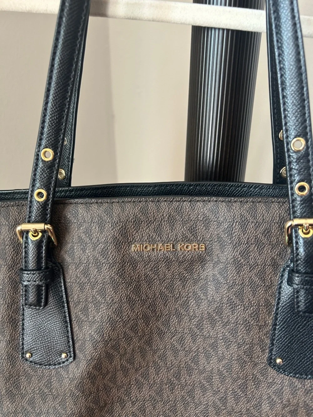 Michael Kors Brown Signature & Black Leather Tote NWT